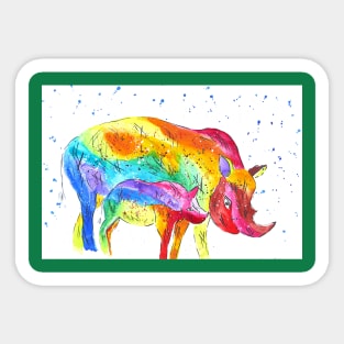 Colourful Mother and Baby Rhino Sticker